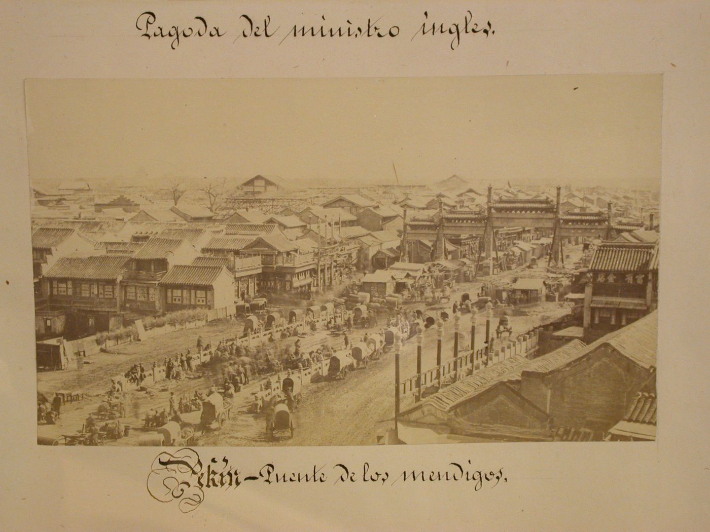 View of the Beggars' Bridge from the top of the city wall showing the Chinese City, Peking (now Beijing), China