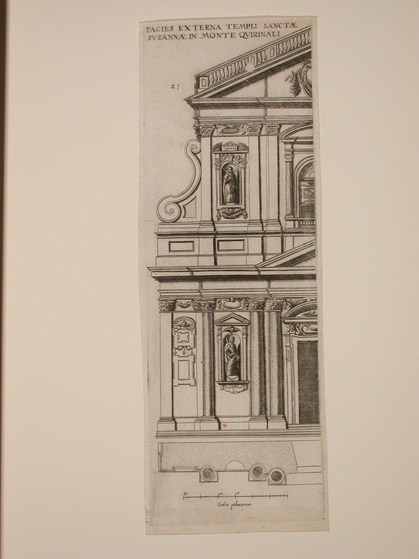 Half-plan and half-elevation of the façade of Santa Susanna, Rome