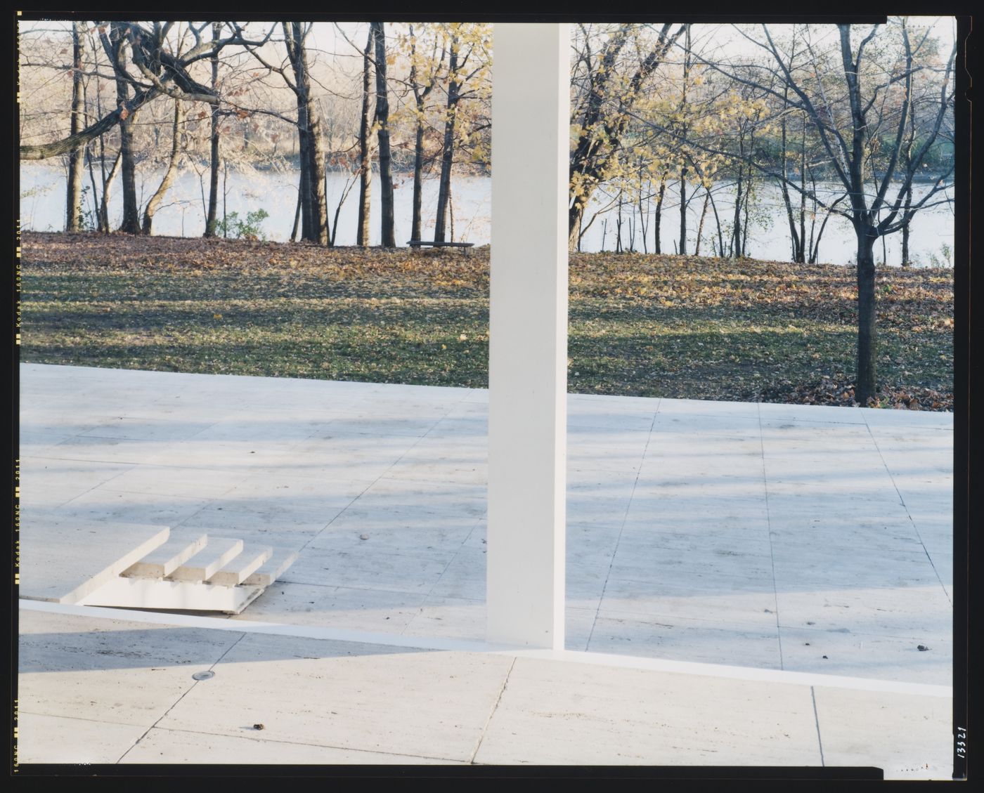 View of the Farnsworth House showing the Fox River, Plano, Illinois