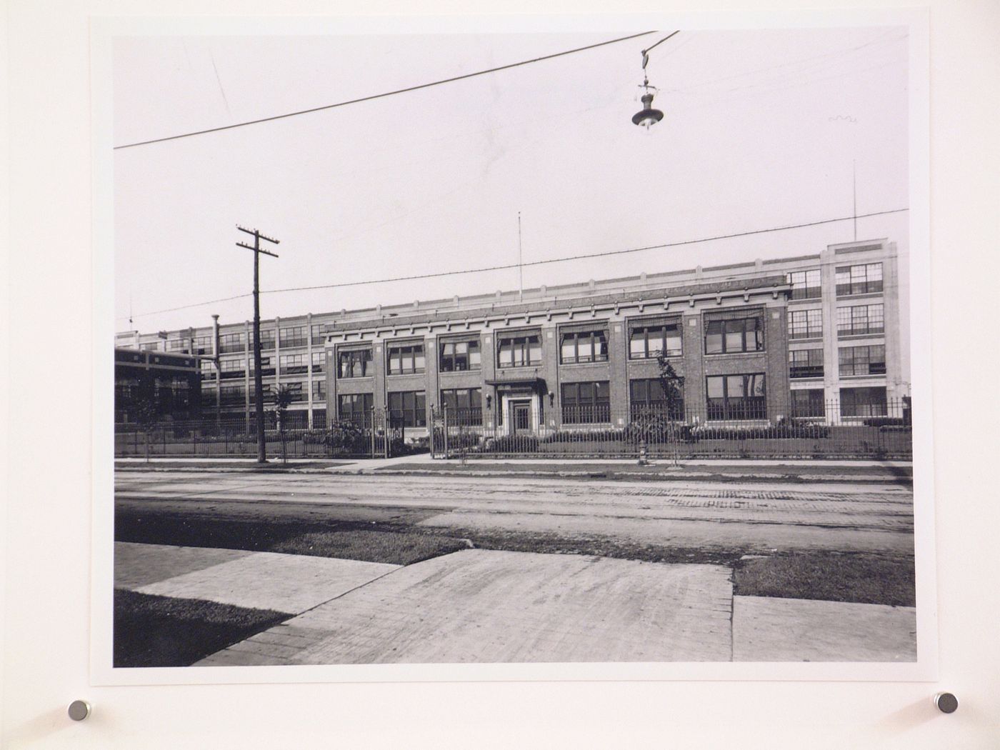 View of the principal façade of the Administration Building (now demolished [?]), Chrysler Corporation Dodge division Automobile Assembly Plant, Detroit, Michigan