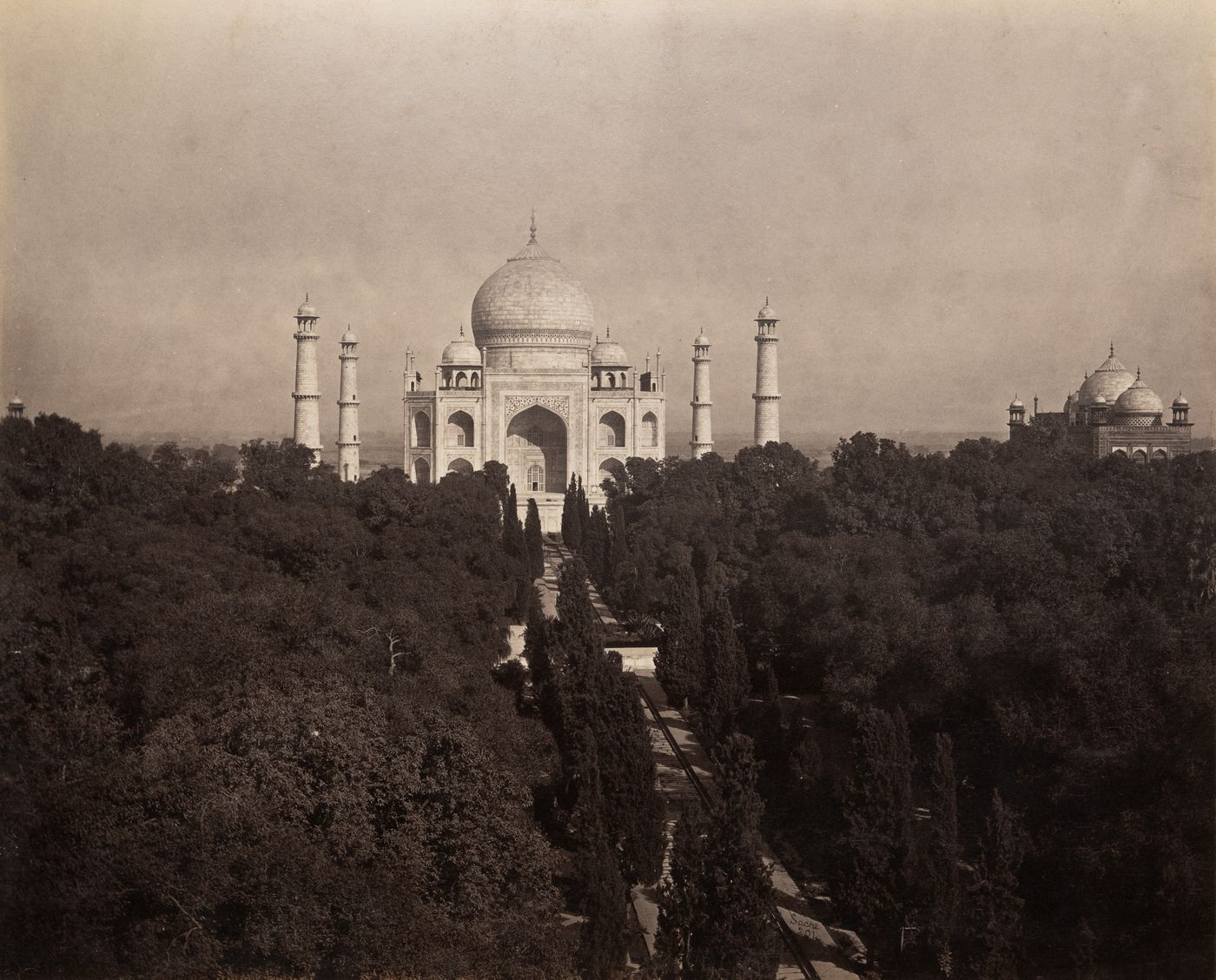 View of the Taj Mahal and the Jami Masjid, Agra, India