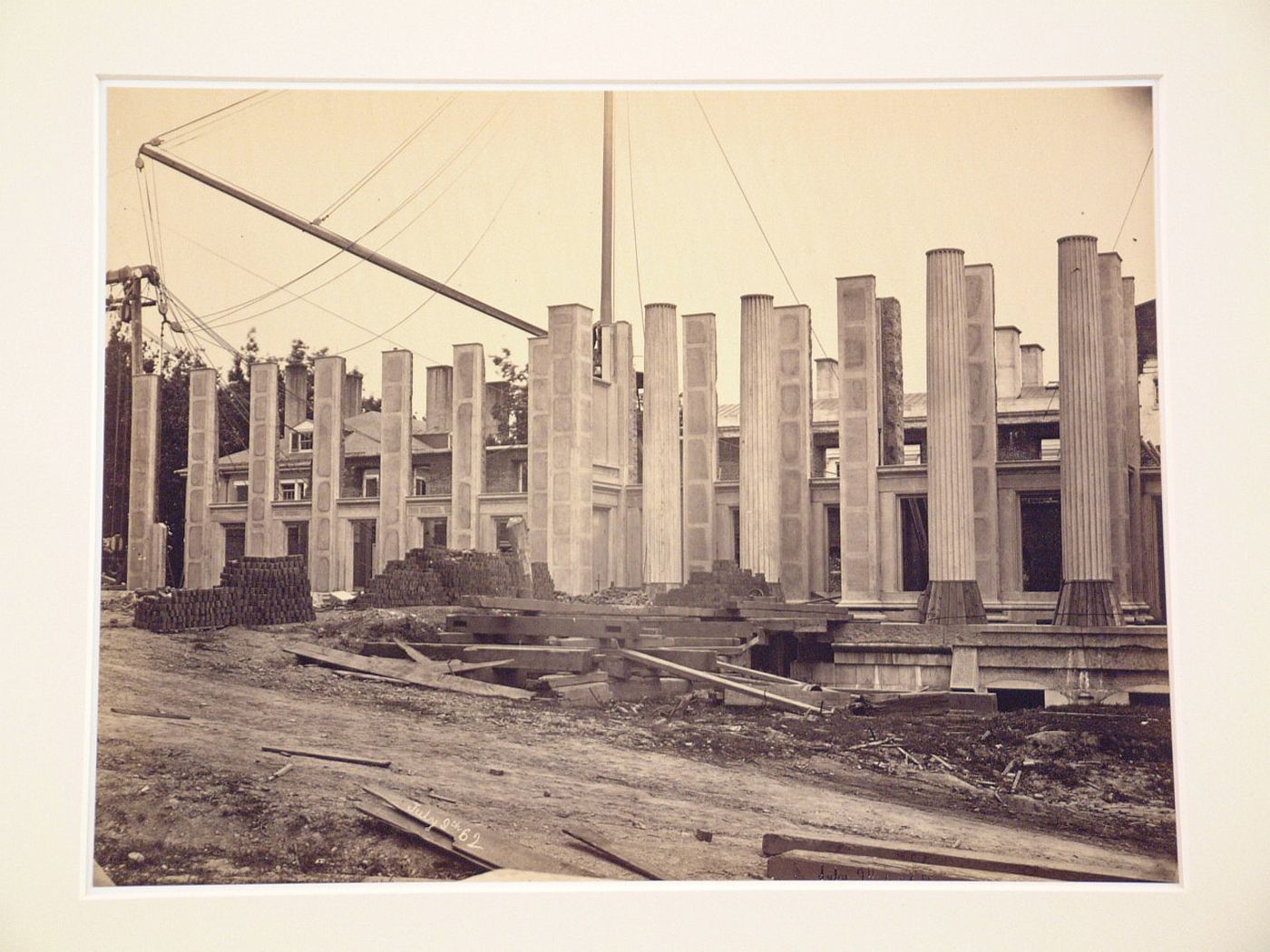 Treasury Building under construction: Rows of columns and support beams, Washington, District of Columbia