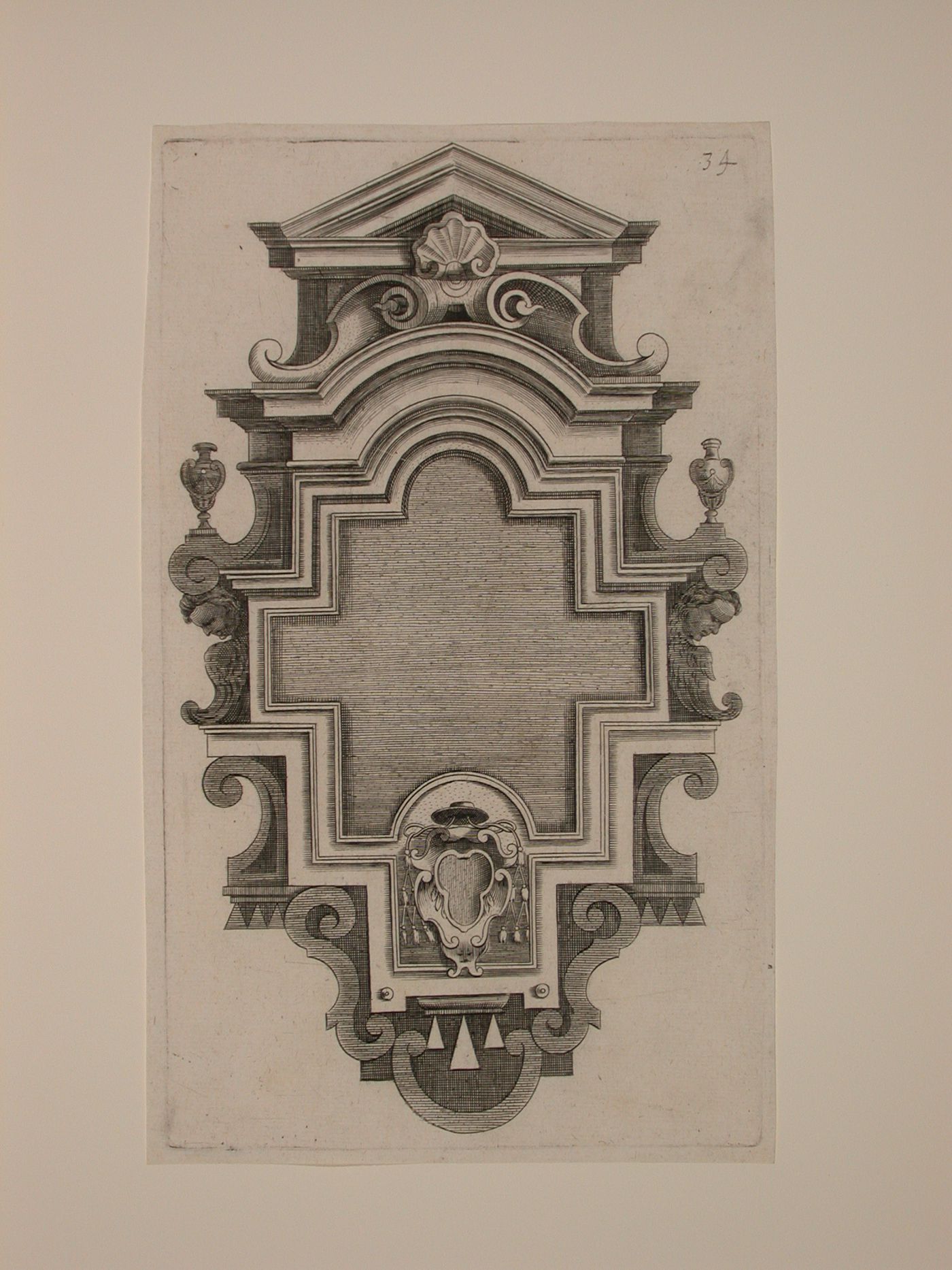 Design for a wall monument with a cardinal's hat