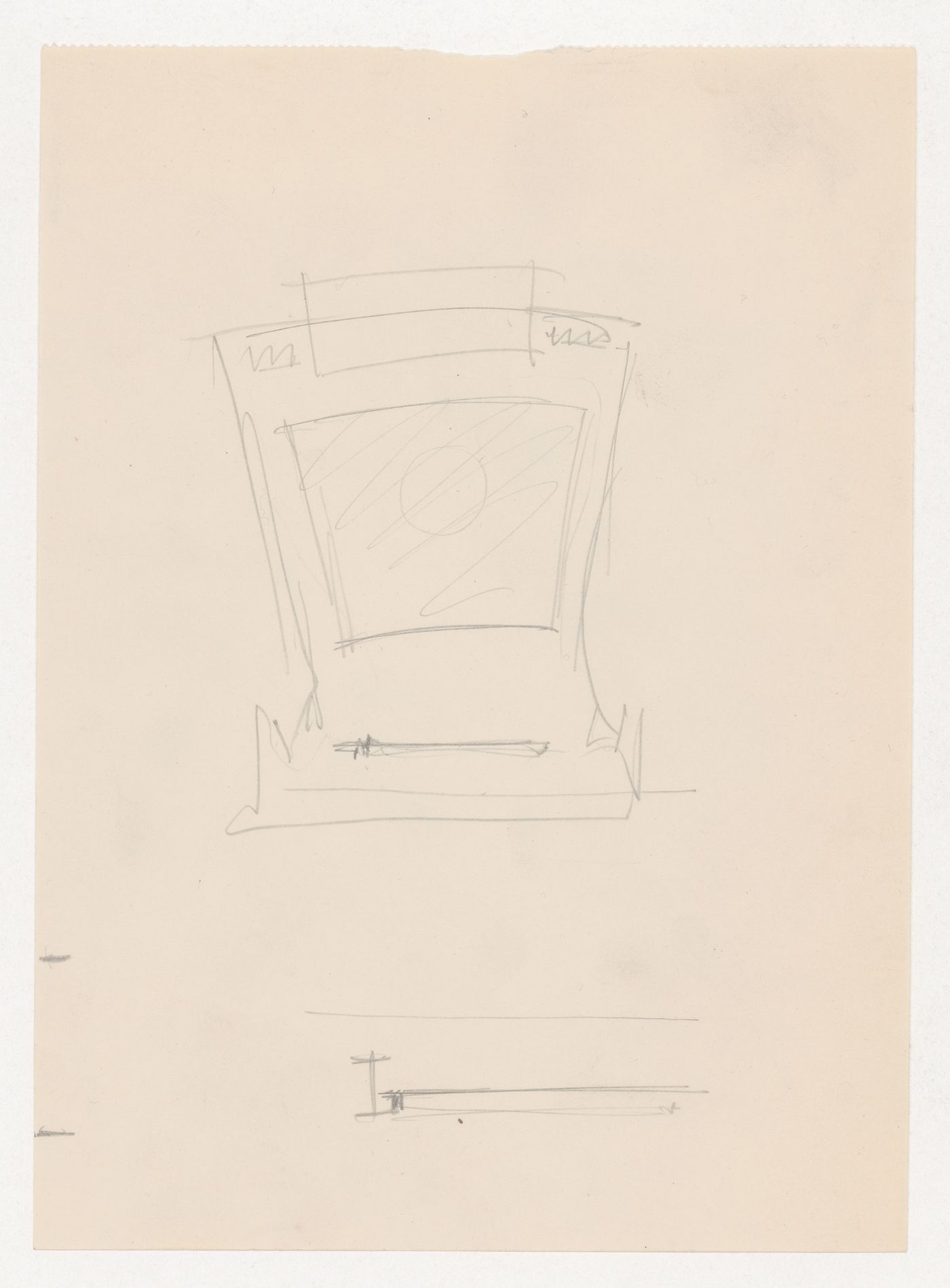 Sketch plan for an auditorium and unidentified sketch for the Metallurgy Building, Illinois Institute of Technology, Chicago
