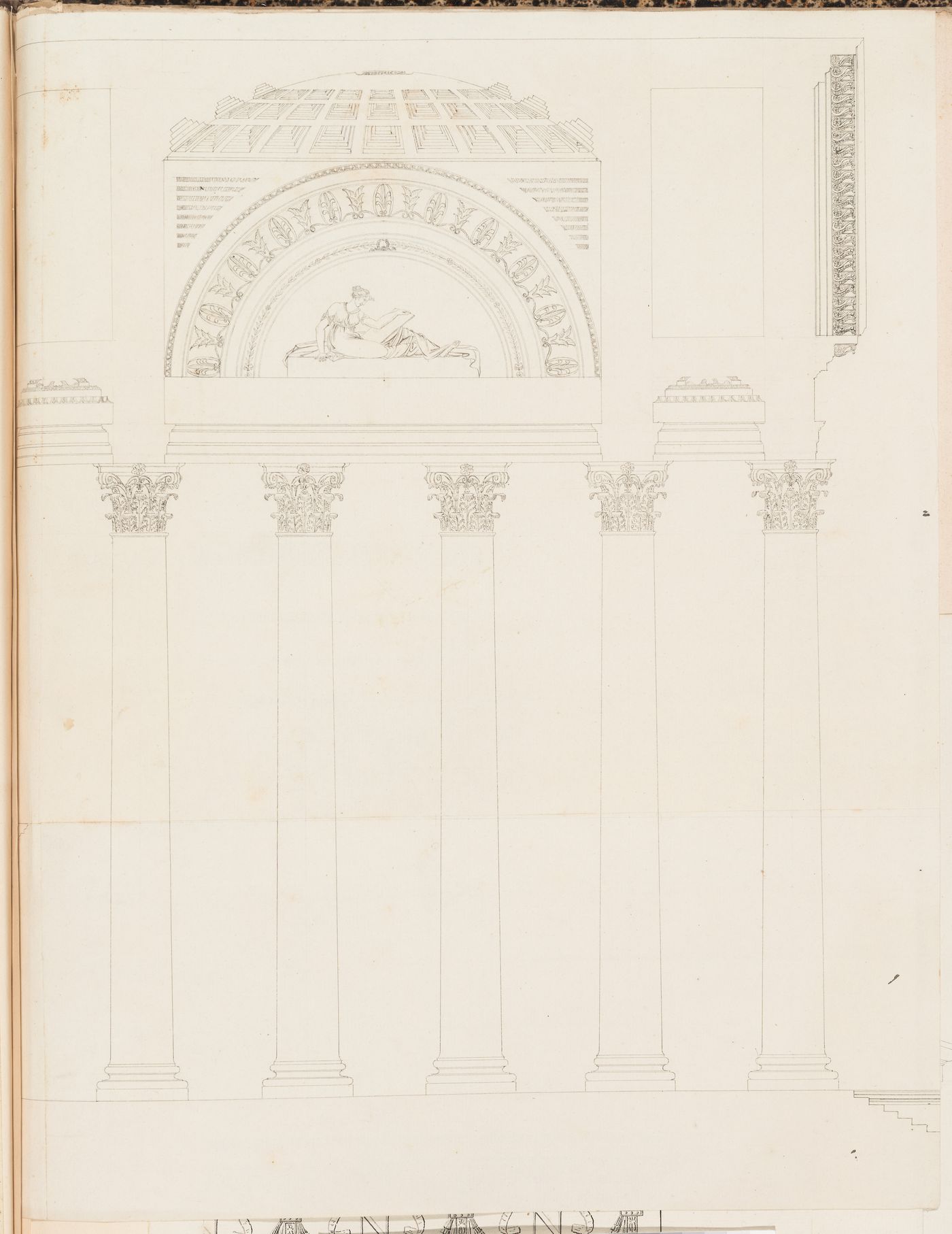 1800 Grand Prix Competition: Section through the portico for an École nationale des beaux-arts
