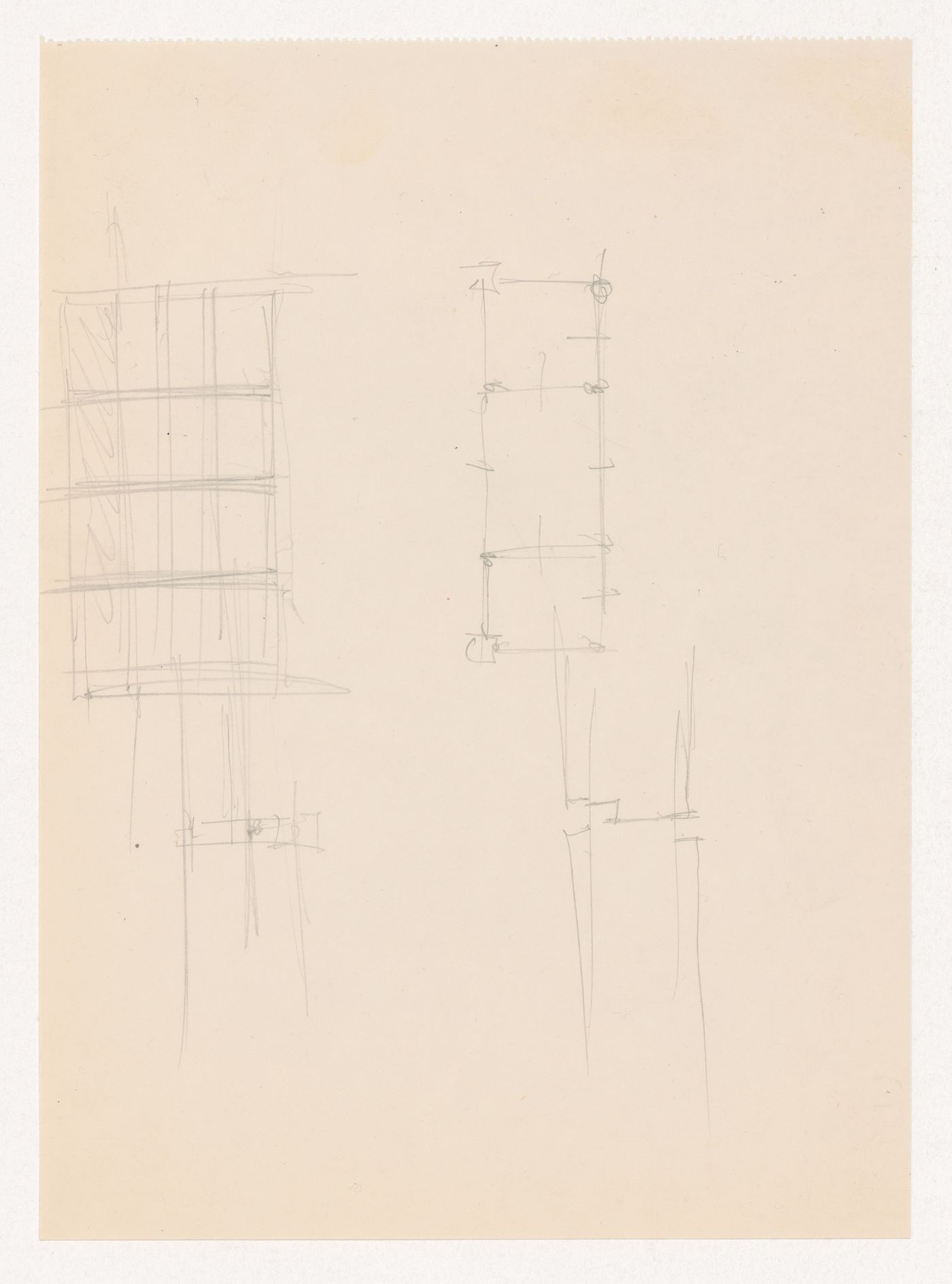 Partial sketch elevation for windows, partial sketch plan and sketch sectional details, probably for window mullions for the Metallurgy Building, Illinois Institute of Technology, Chicago