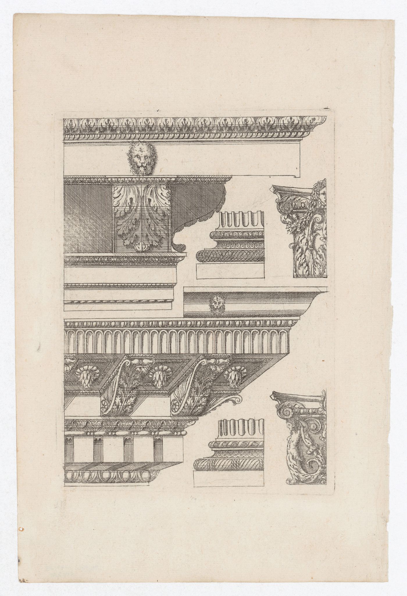 Designs for entablatures, column bases and capitals