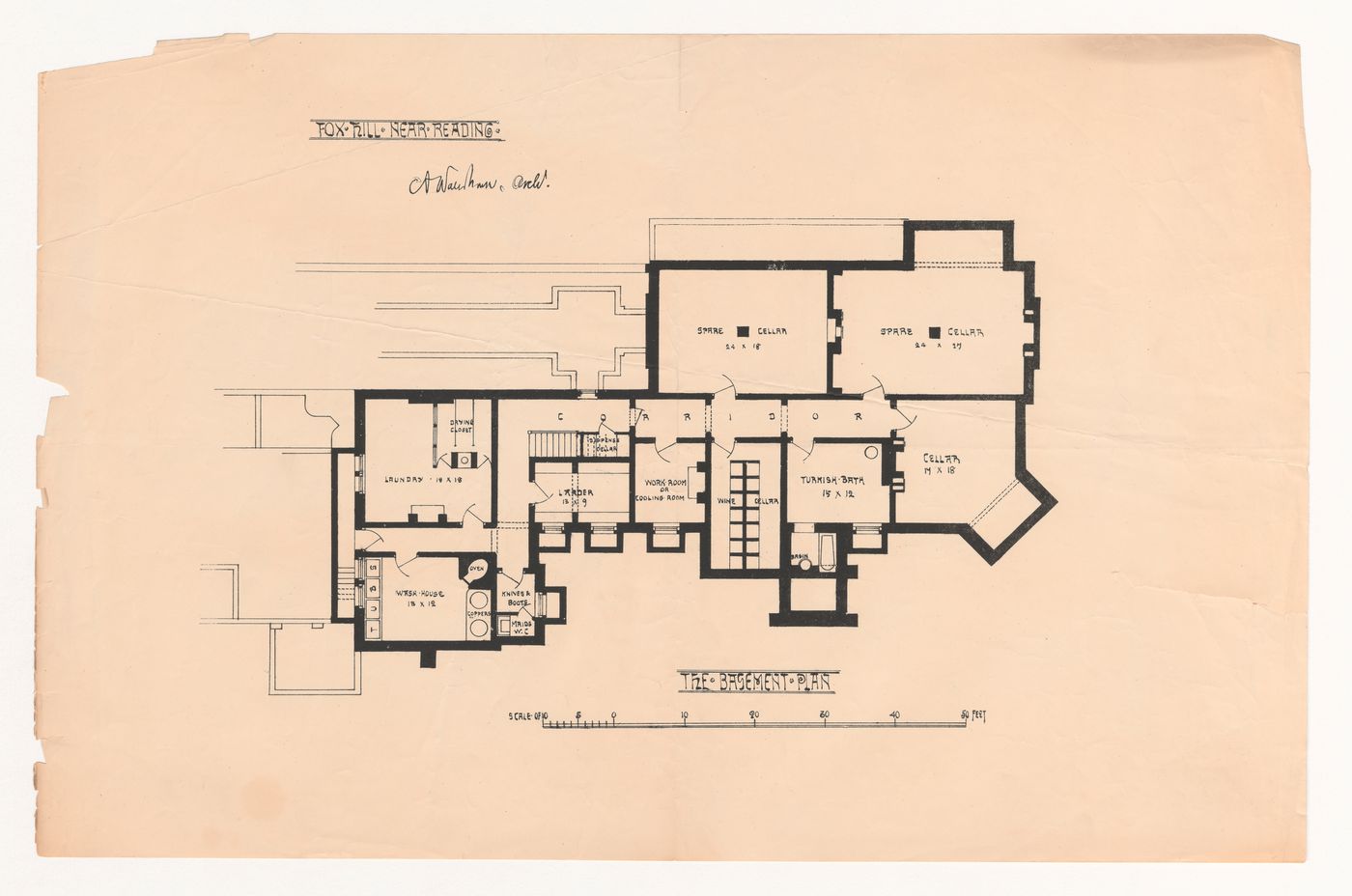 Fox Hill, House for Alfred Waterhouse, Reading: Basement plan