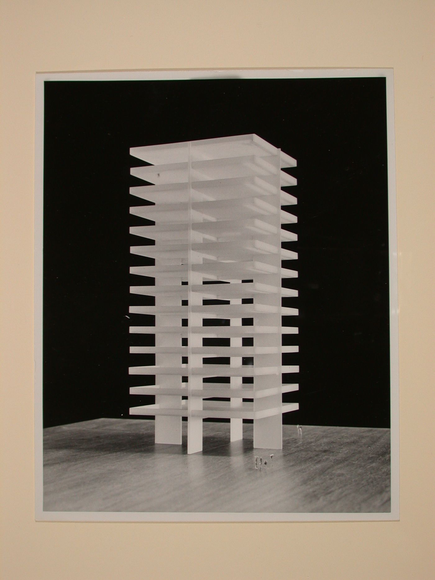 Photograph of a student [?] model for a concrete slab building with external cruciform bearing walls, Sequence of Tall Buildings