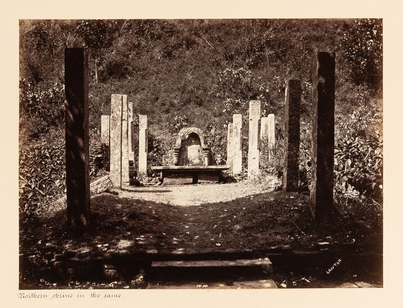 View of the Northern Shrine, inner courtyard, Ruwanweli Seya (also known as Rumwanweli Dagoba and Rumanweli Maha Seya), Anuradhapura, Ceylon (now Sri Lanka)