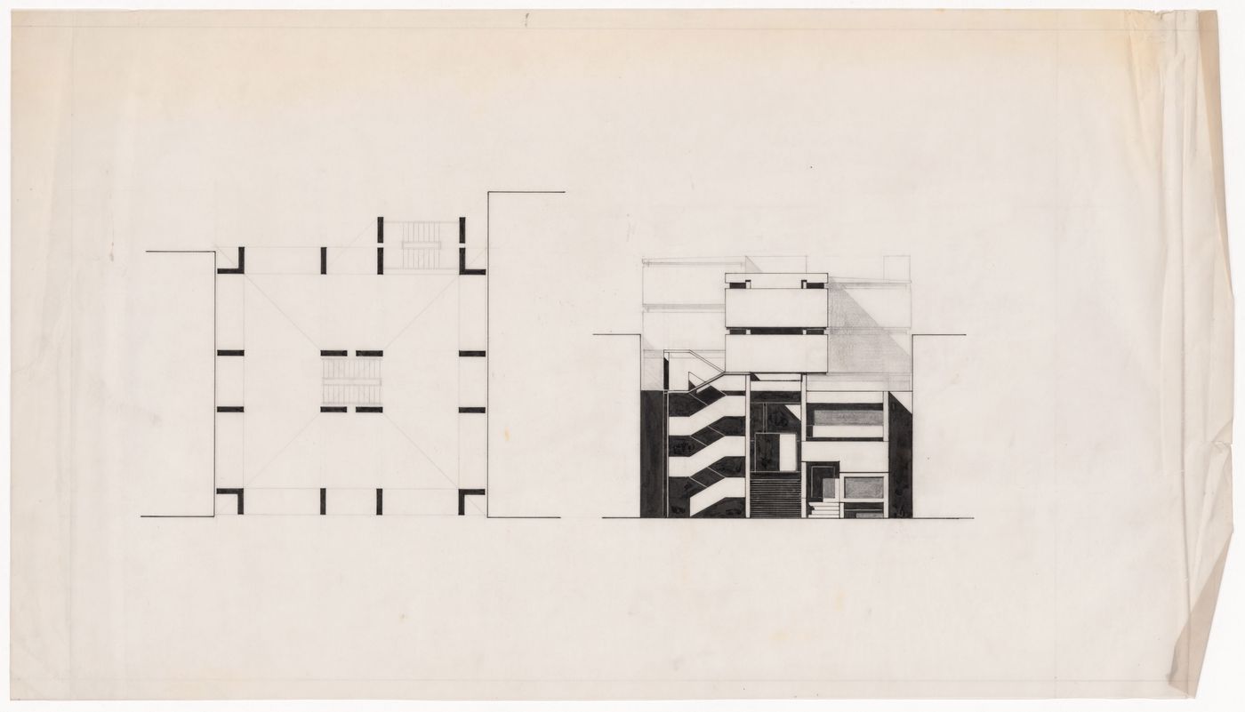 Shops and offices plan and elevation for The Shape of Cambridge: A Plan, Cambridge University, England