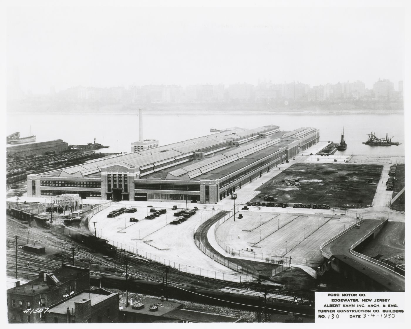 Aerial [?] view of the Assembly Building, Ford Motor Company Automobile Assembly Plant, Edgewater, New Jersey