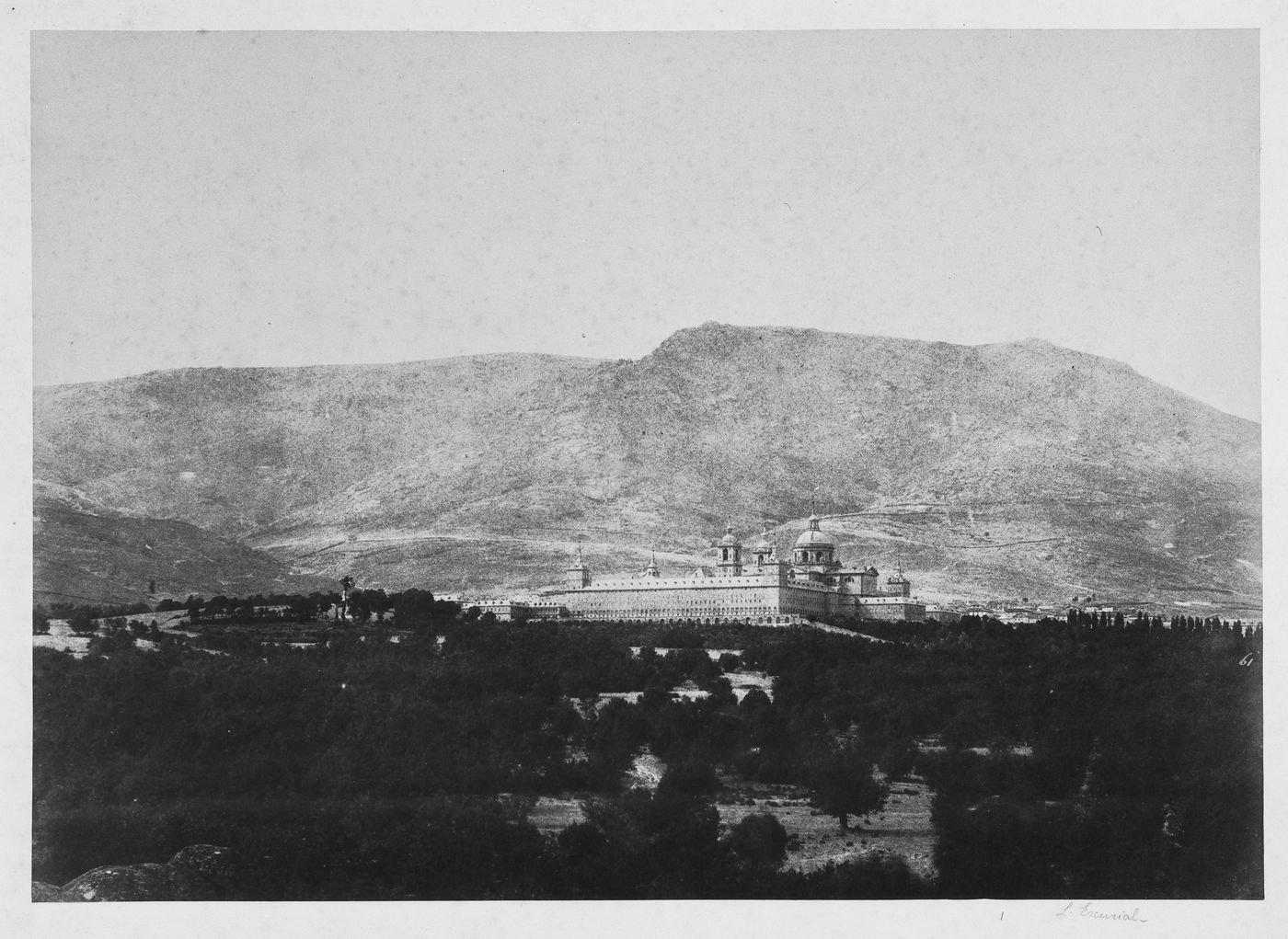 Landscape view of the Royal Site of San Lorenzo de El Escorial, near Madrid, Spain