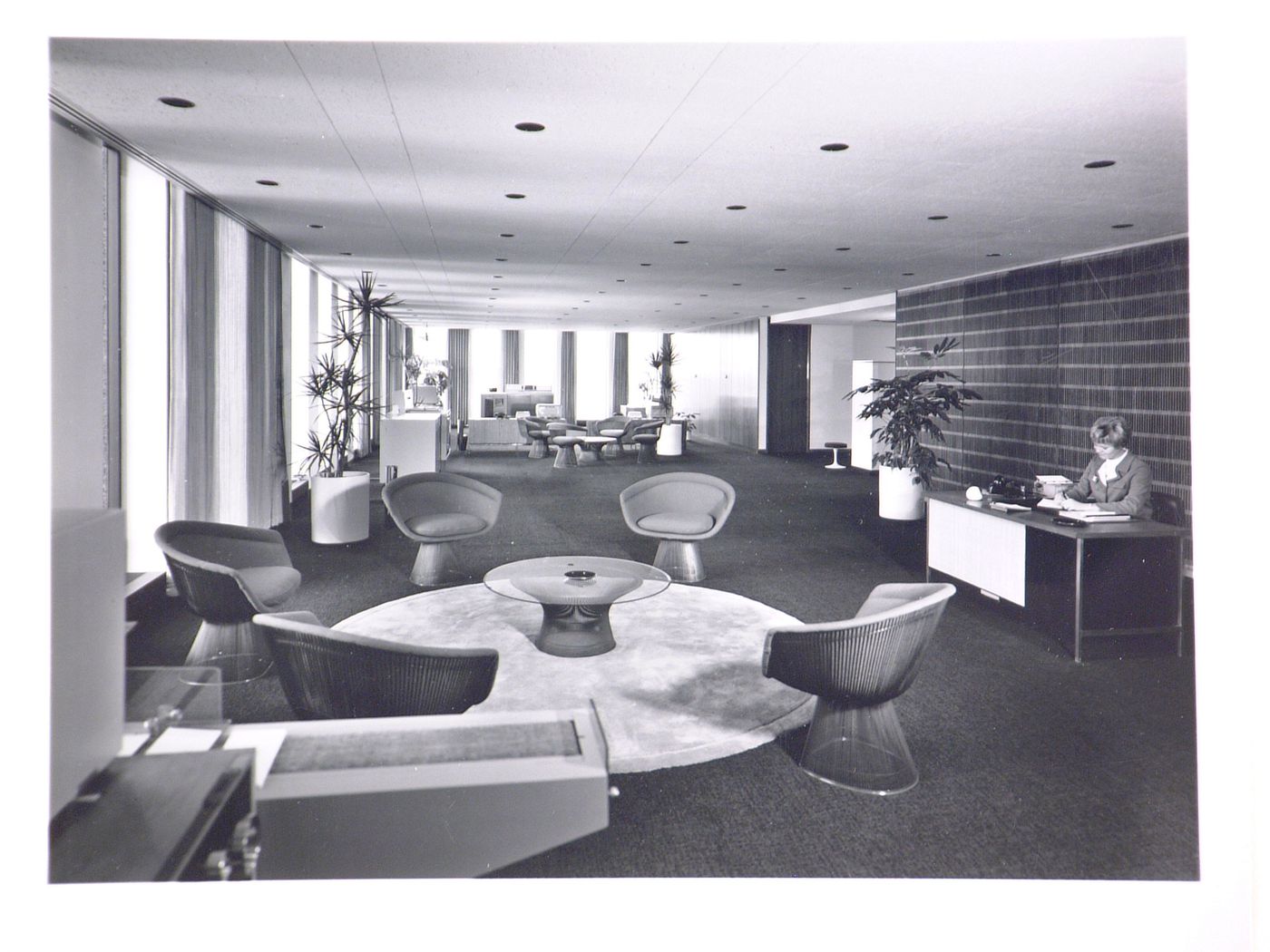 Interior view of the secretary pool and waiting area of the Xerox Square Building, Rochester, New York, United States