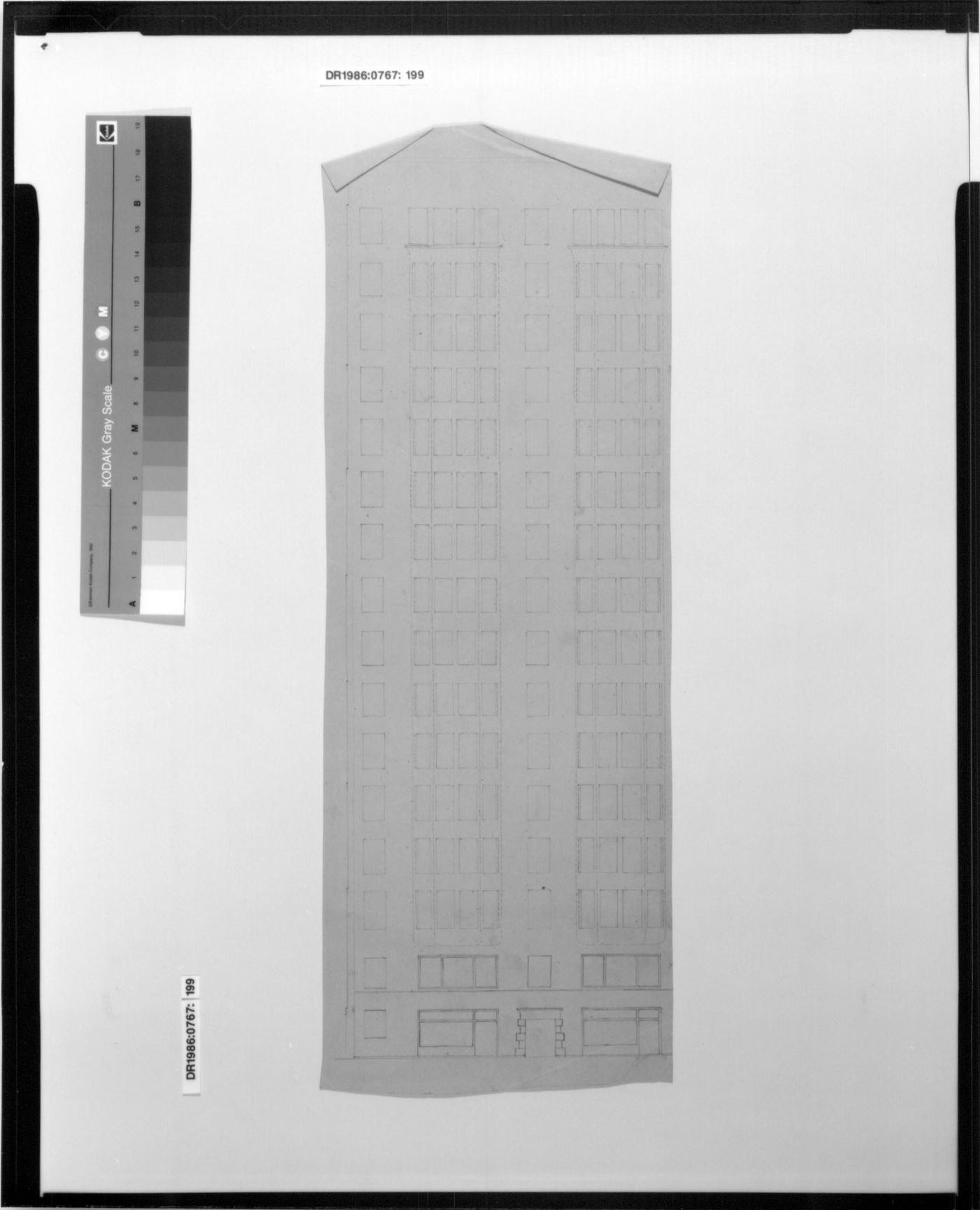 Monadnock Building, Chicago: Partial elevation for the Dearborn Street façade