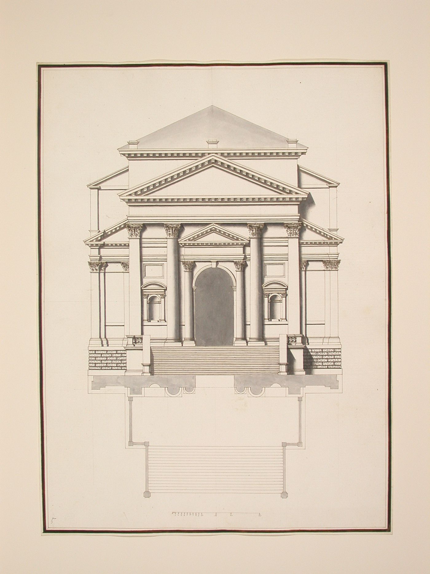 Elevation and plan of the facade of Il Redentore, Venice