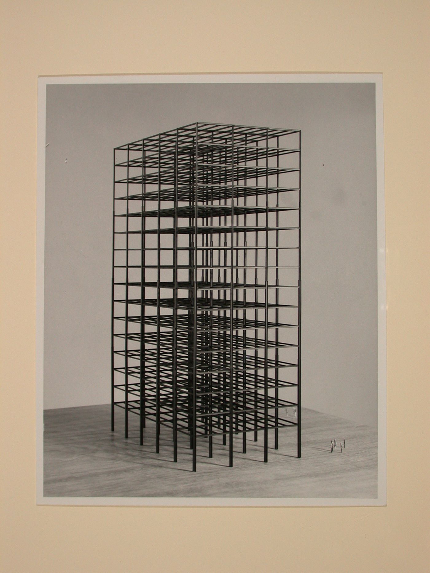Photograph of a student [?] model for a building with steel structural framework, Sequence of Tall Buildings