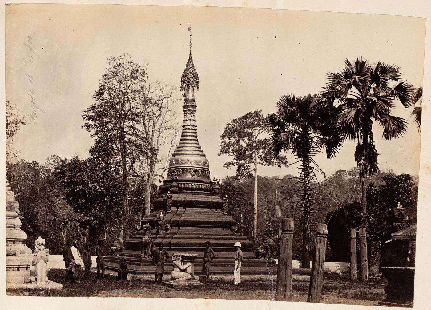 View of a stupa with people in the foreground, Toungoo [?], Burma (now Myanmar)