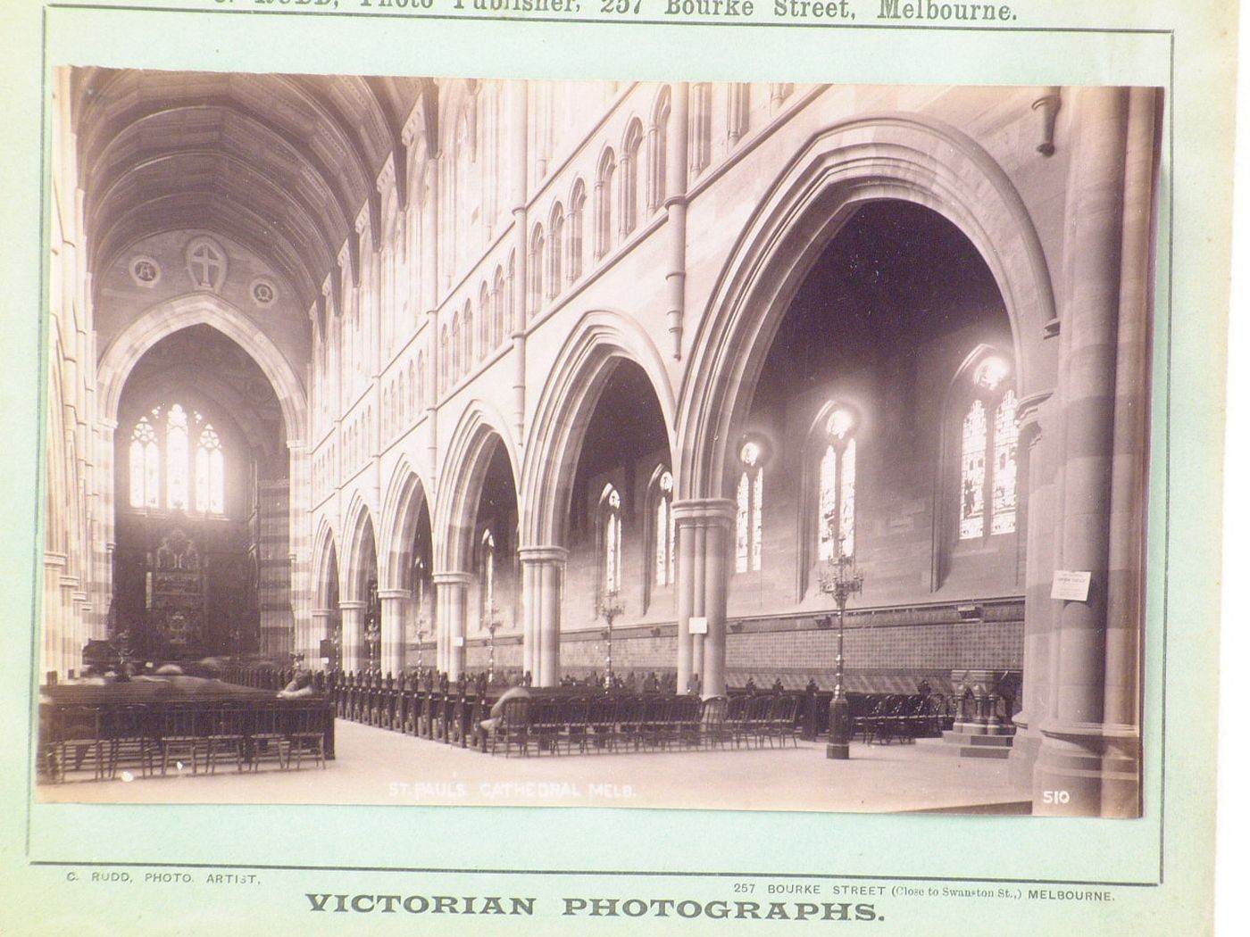 Interior view of St. Paul's Cathedral showing the nave and sanctuary, Melbourne, Australia