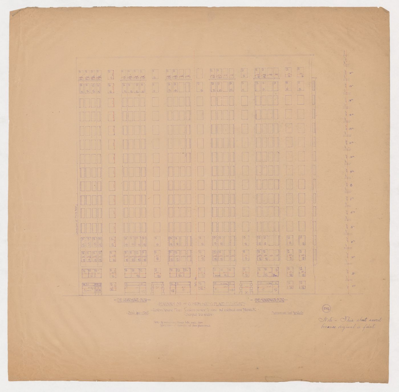 Monadnock and Kearsarge Buildings, Chicago: Dearborn Street and Custom House Place elevation