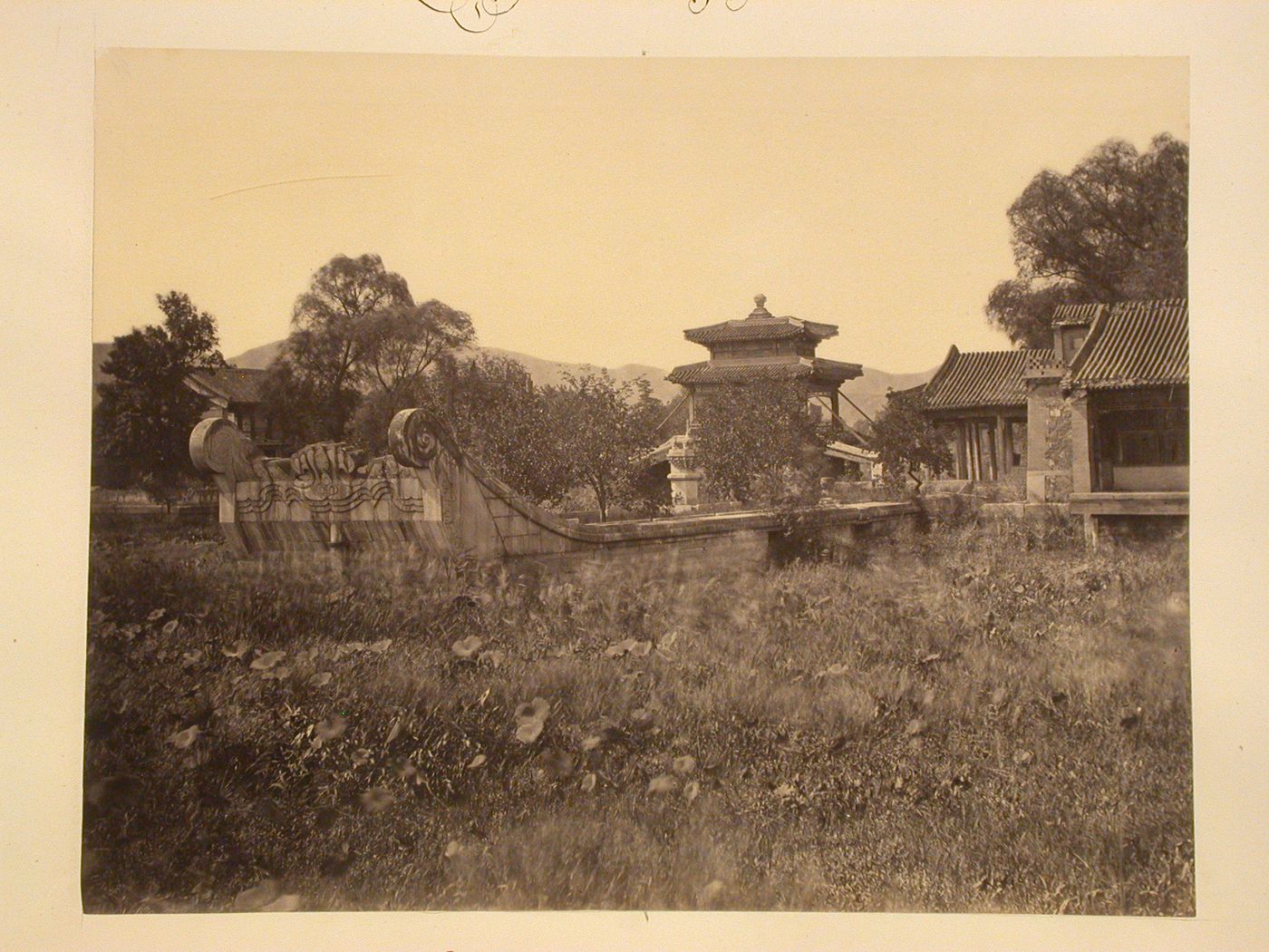 View of the Marble Boat, the Garden of the Clear Ripples [Qing Yi Yuan] (now known as the Summer Palace or Yihe Yuan), Peking (now Beijing), China