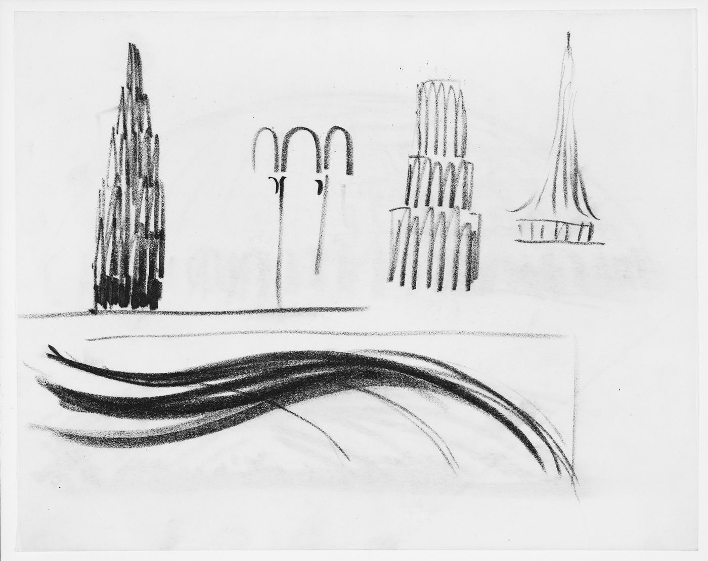 Sketch of towers, possibly for the Congress hall and Restaurant for the Berlin Fairground