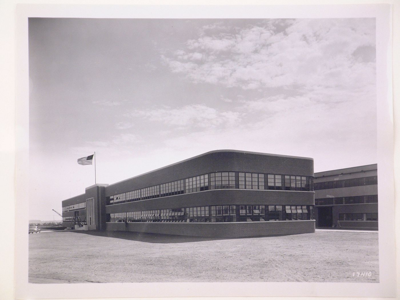 View of the north and east façades of the School with the Manufacturing Building in the background, Ford Motor Company Willow Run Bomber Assembly Plant, Willow Run, Michigan