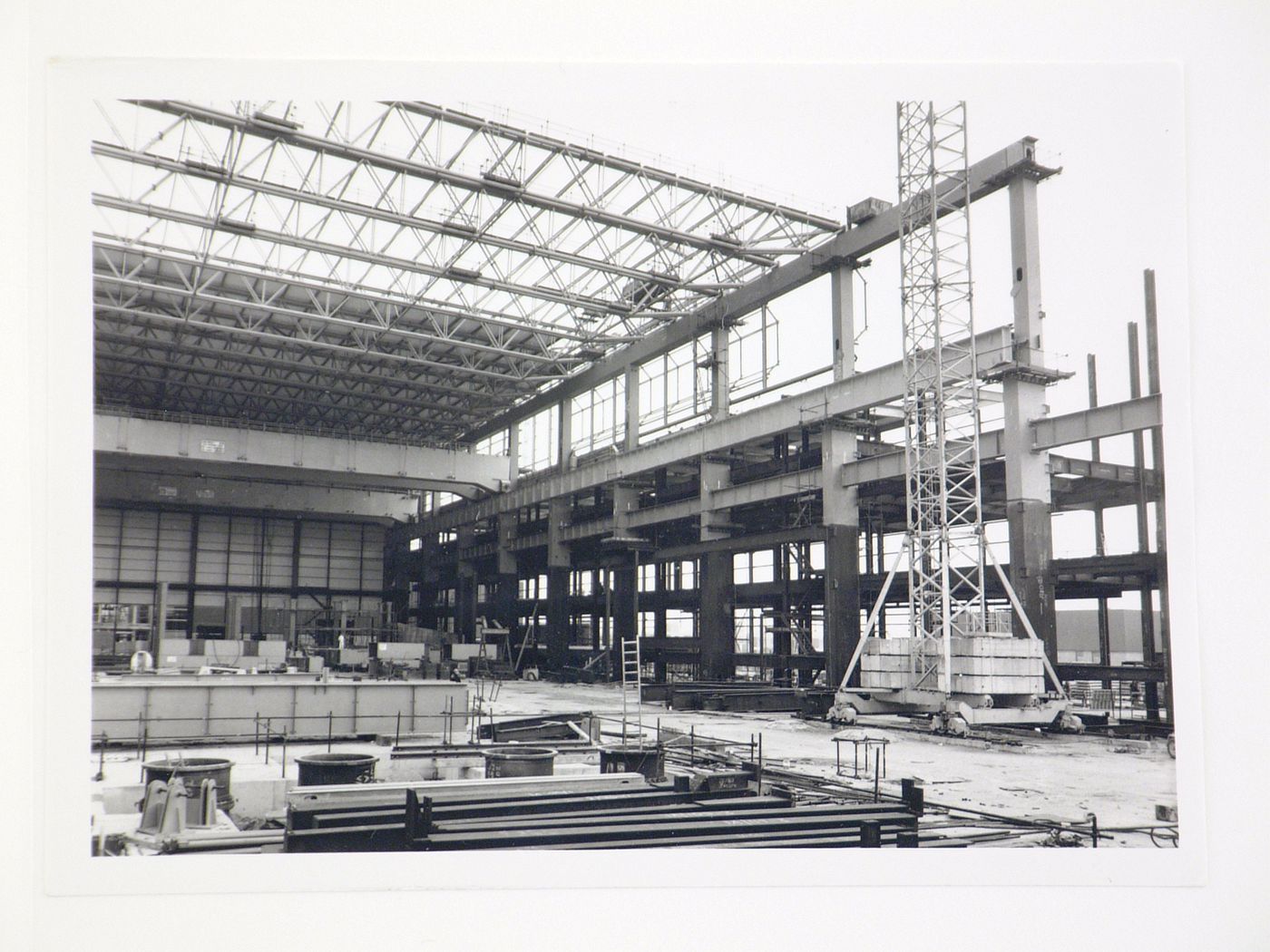 View of construction of steel structure for power station, United Kingdom