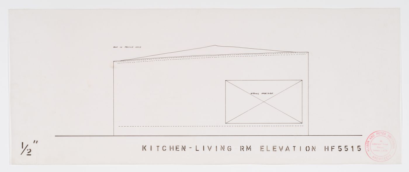 Exterior elevation showing the viewing apertures to the kitchen and living room, House of the Future, Daily Mail Ideal Homes Exhibition, London, England