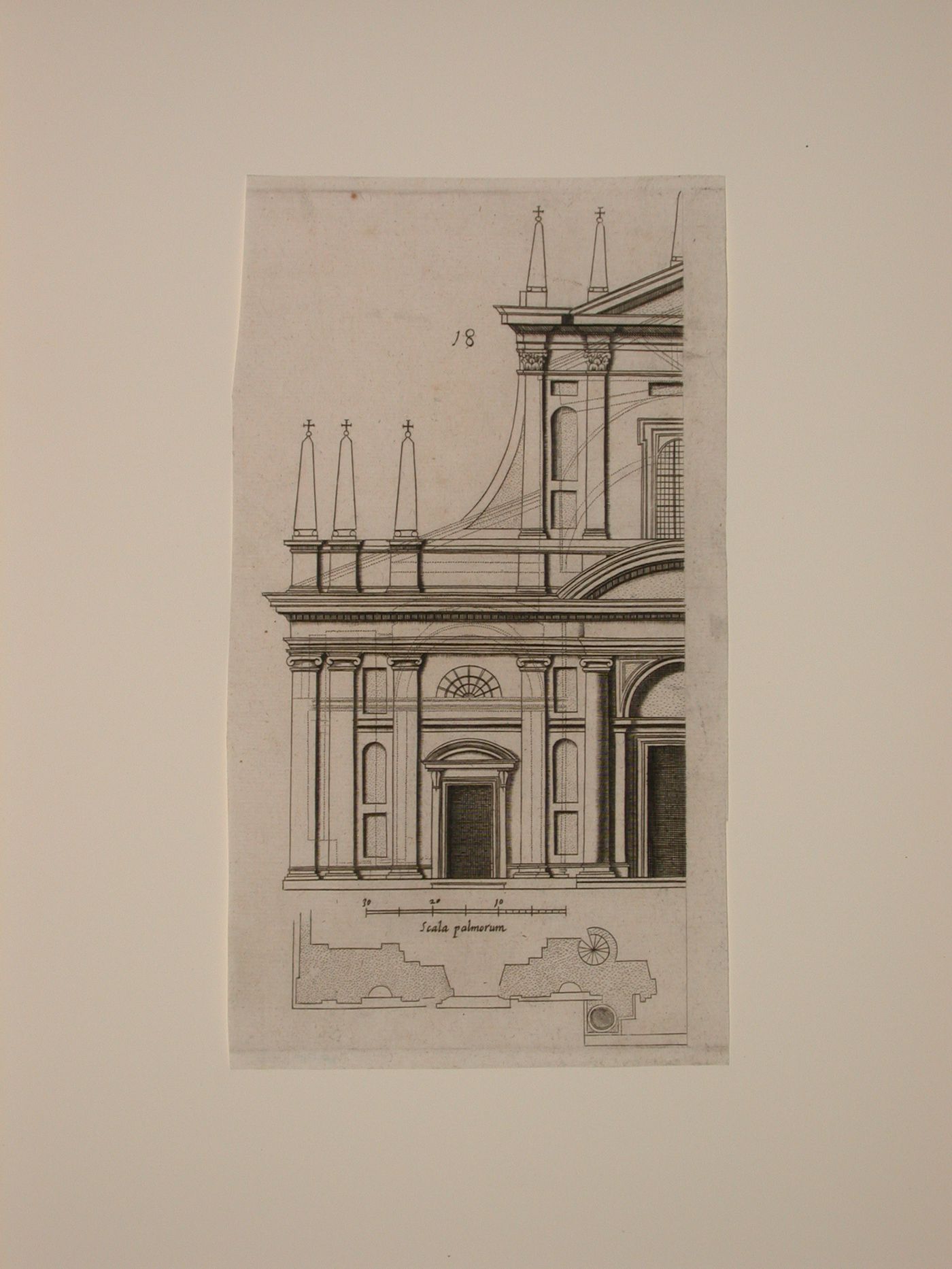 Half-plan and half-elevation of the façade of Santa Maria dell'Orto, Rome