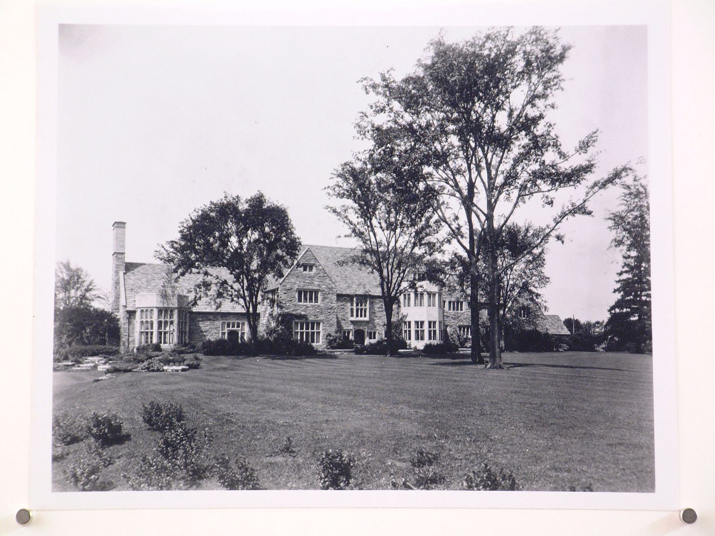 View of the rear [?] façade of the Alvan T. Macauley house, Lake Shore Road, Grosse Pointe Shores, Michigan