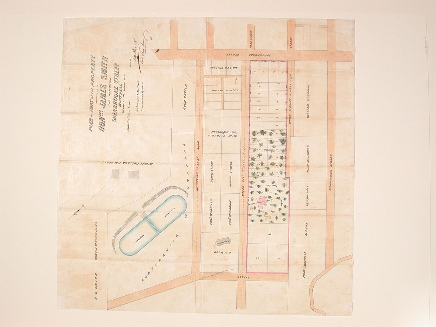 Plan of property belonging to Hon. James Smith...