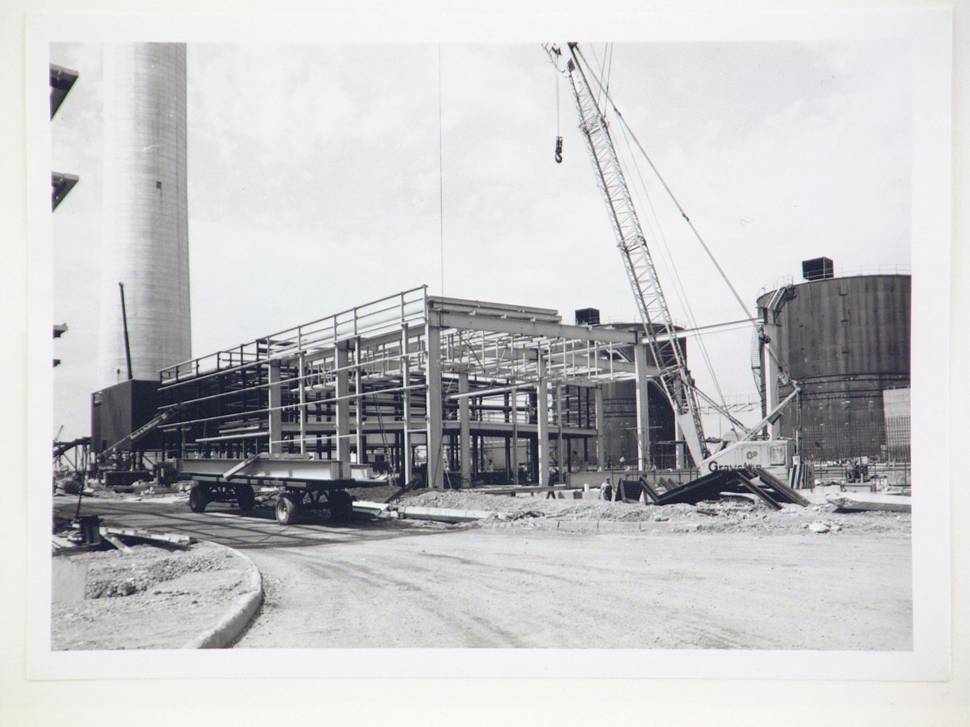 View of construction of steel structure for power station, United Kingdom