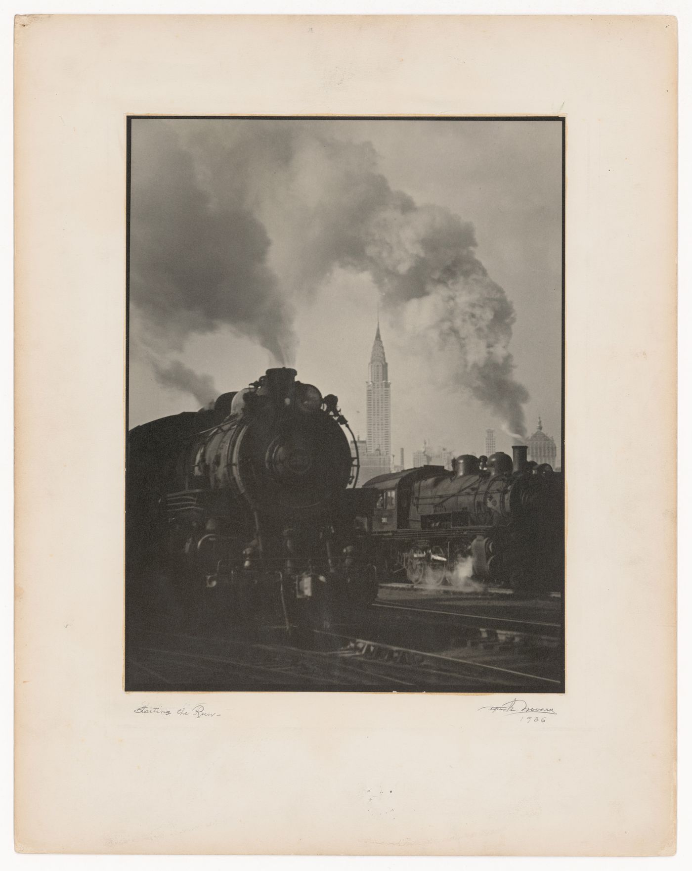 Chrysler Building with locomotives in foreground, Manhattan, New York City, New York