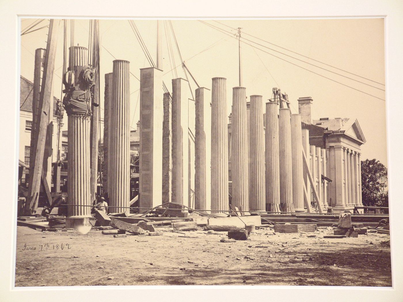 Treasury Building under contruction: Placing columns, Washington, District of Columbia