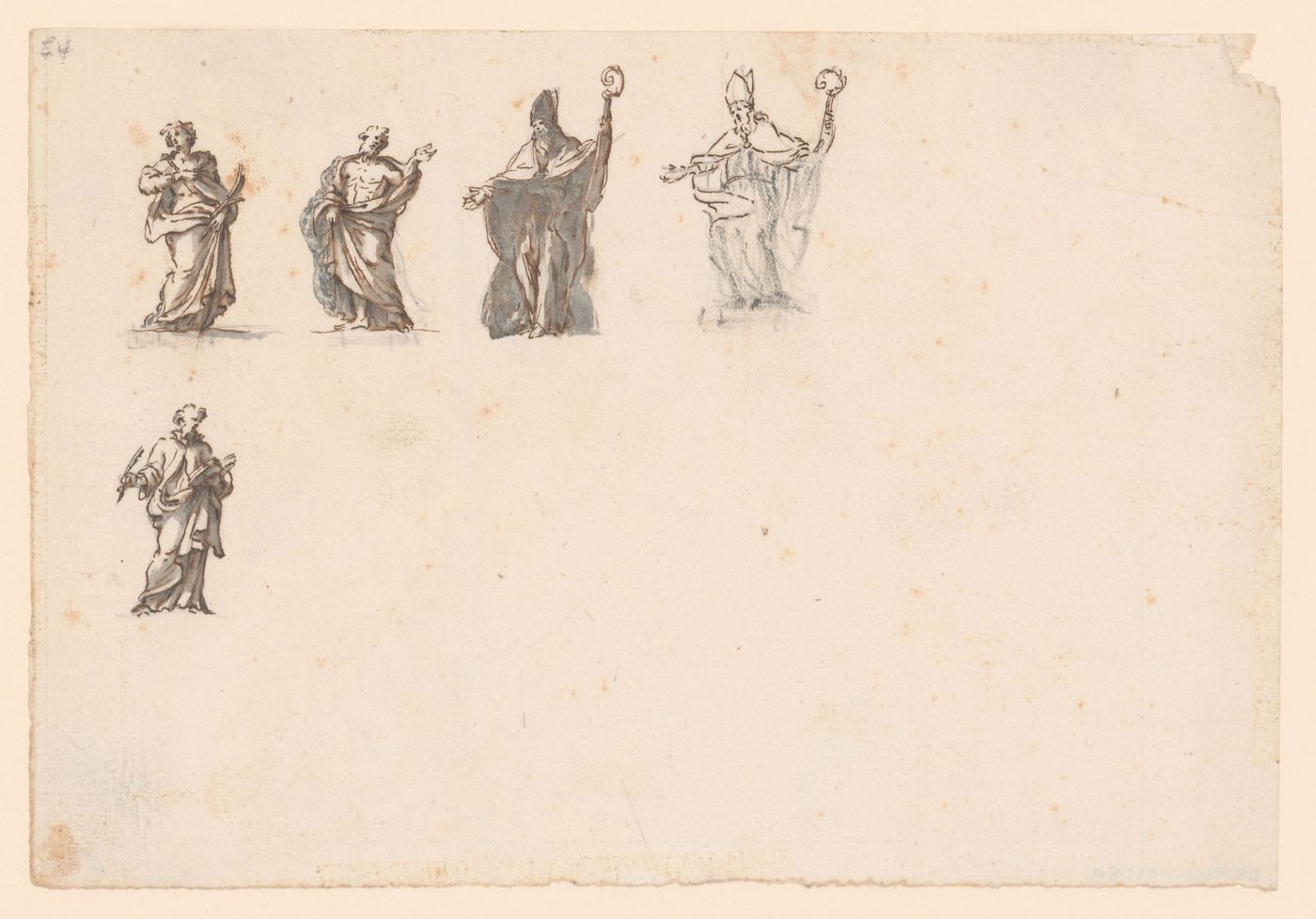 Three sketches of statues on the colonnade of St. Peter's and two studies for a statue of a bishop