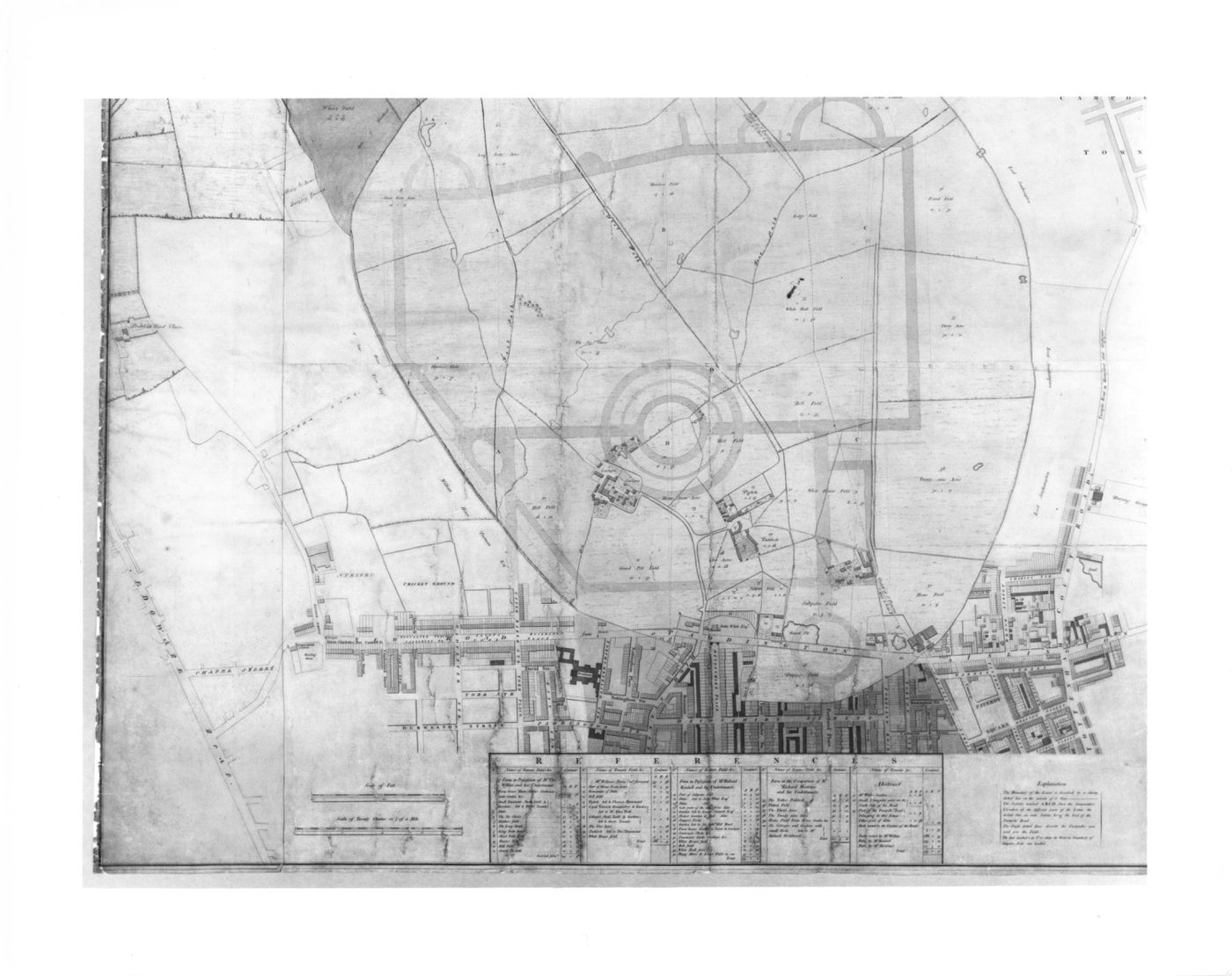 A preliminary design for Regent's Park drawn over a map of the existing site