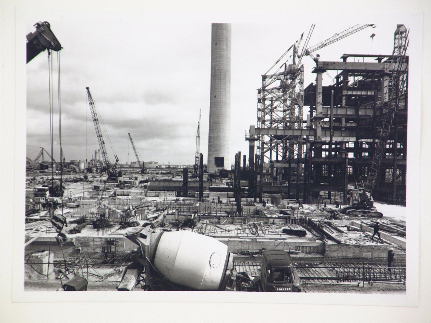 View of construction of steel structure for power station, United Kingdom