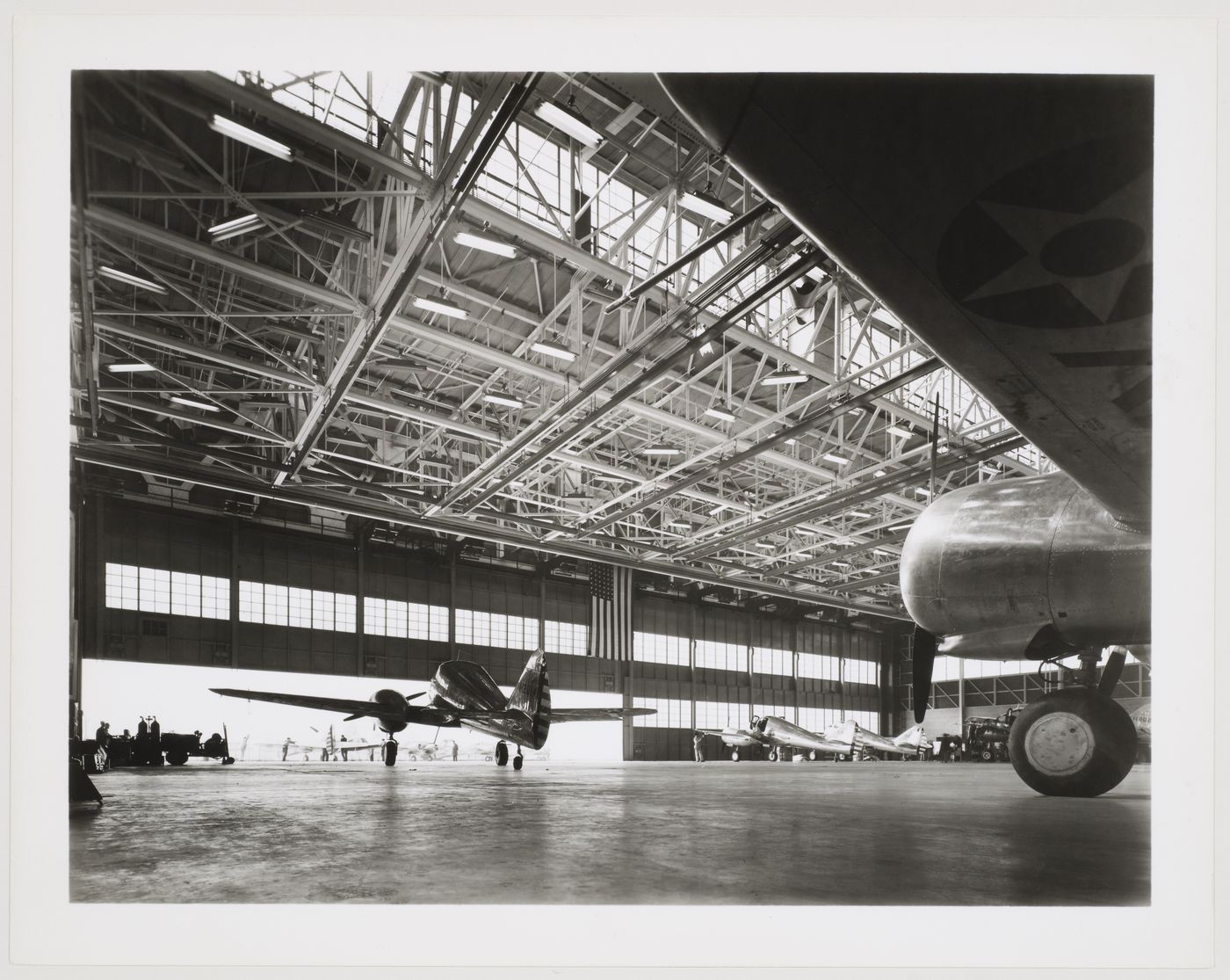 Interior view from the north of the Assembly Building showing airplanes, Curtiss-Wright Corporation Airplane Division St. Louis Assembly Plant, Robertson, Missouri