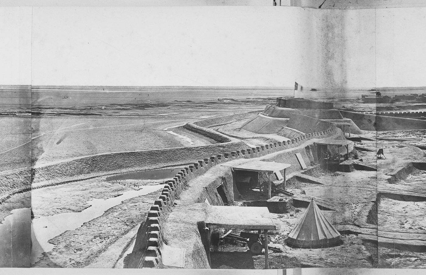 View showing the southern Pehtang Fort and the Pehtang (now Beitang) River delta, near Tientsin (now Tianjin), China