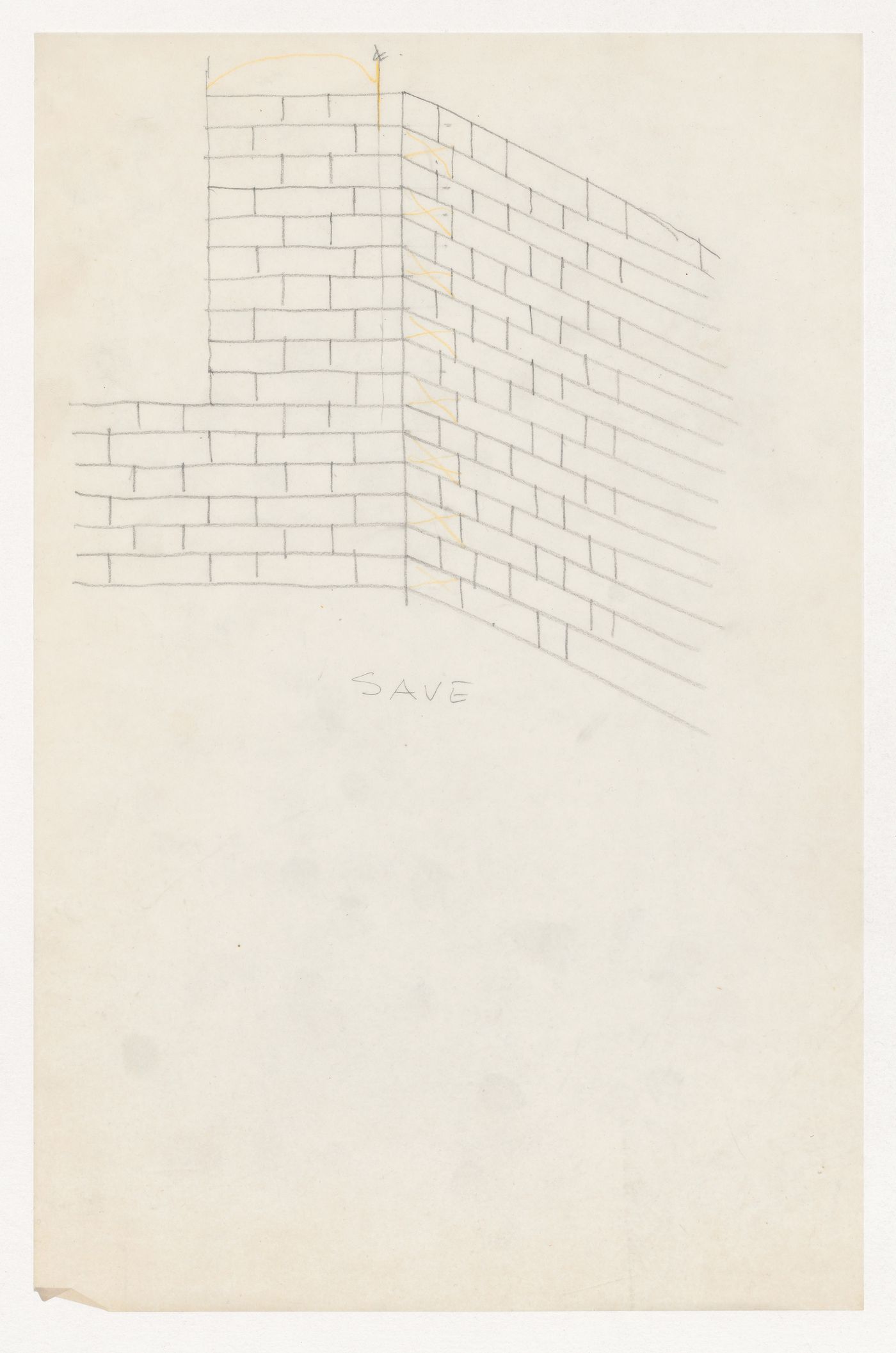 Perspective sketch for brick coursing at a corner for the Metallurgy Building, Illinois Institute of Technology, Chicago