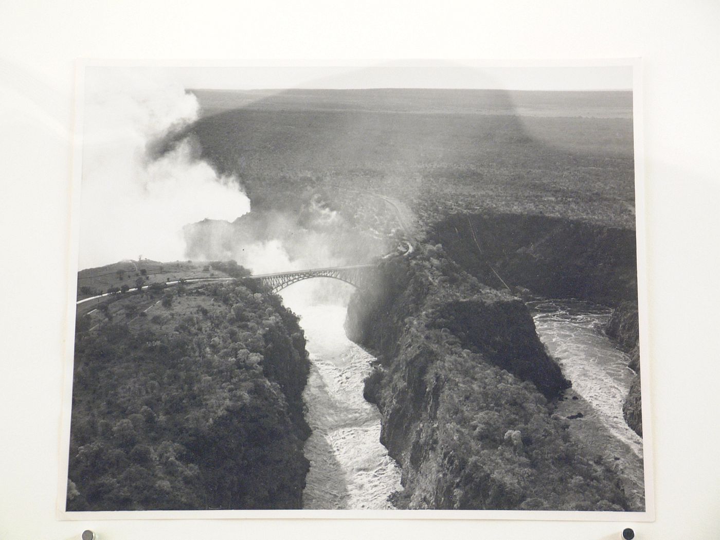 View of Victoria Falls Bridge from above, Zambezi River, crossing the border between Victoria Falls, Zimbabwe and Livingstone, Zambia