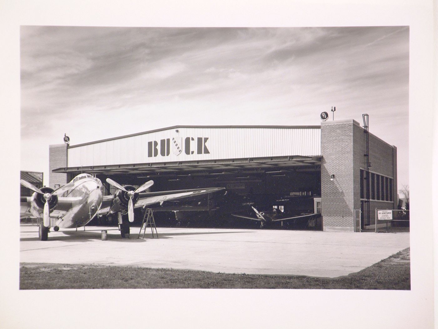 View of the principal façade of the Airplane Hangar of Bishop Airport, General Motors Corporation Buick division Airplane Assembly Plant, Flint, Michigan