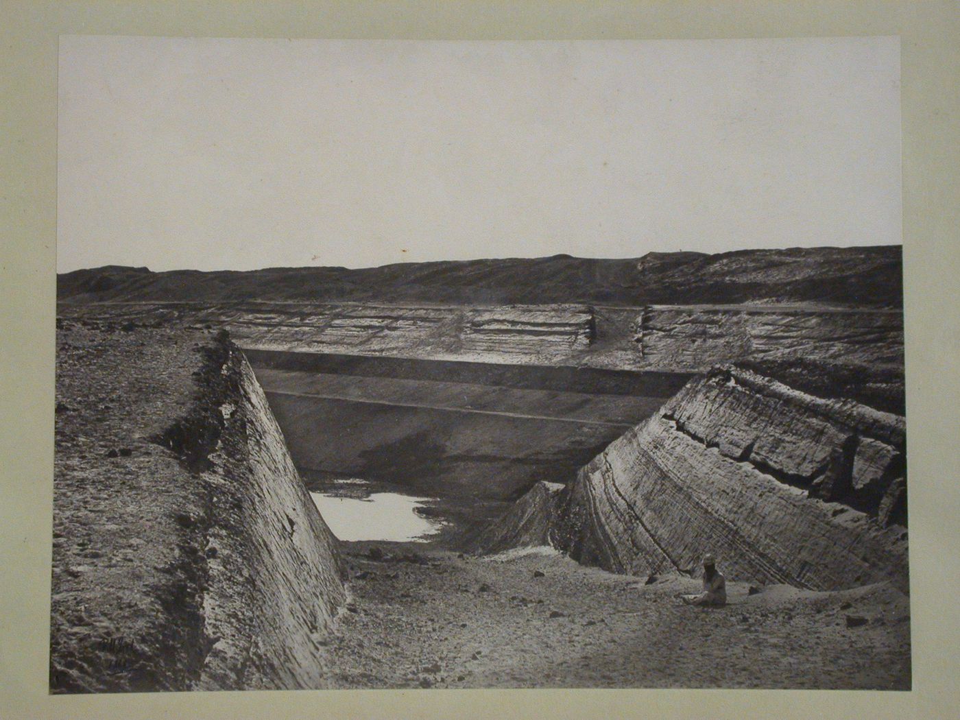 The Grand Canal of Suez. View of the Canala, looking across, showing the road for removal of earth, & C