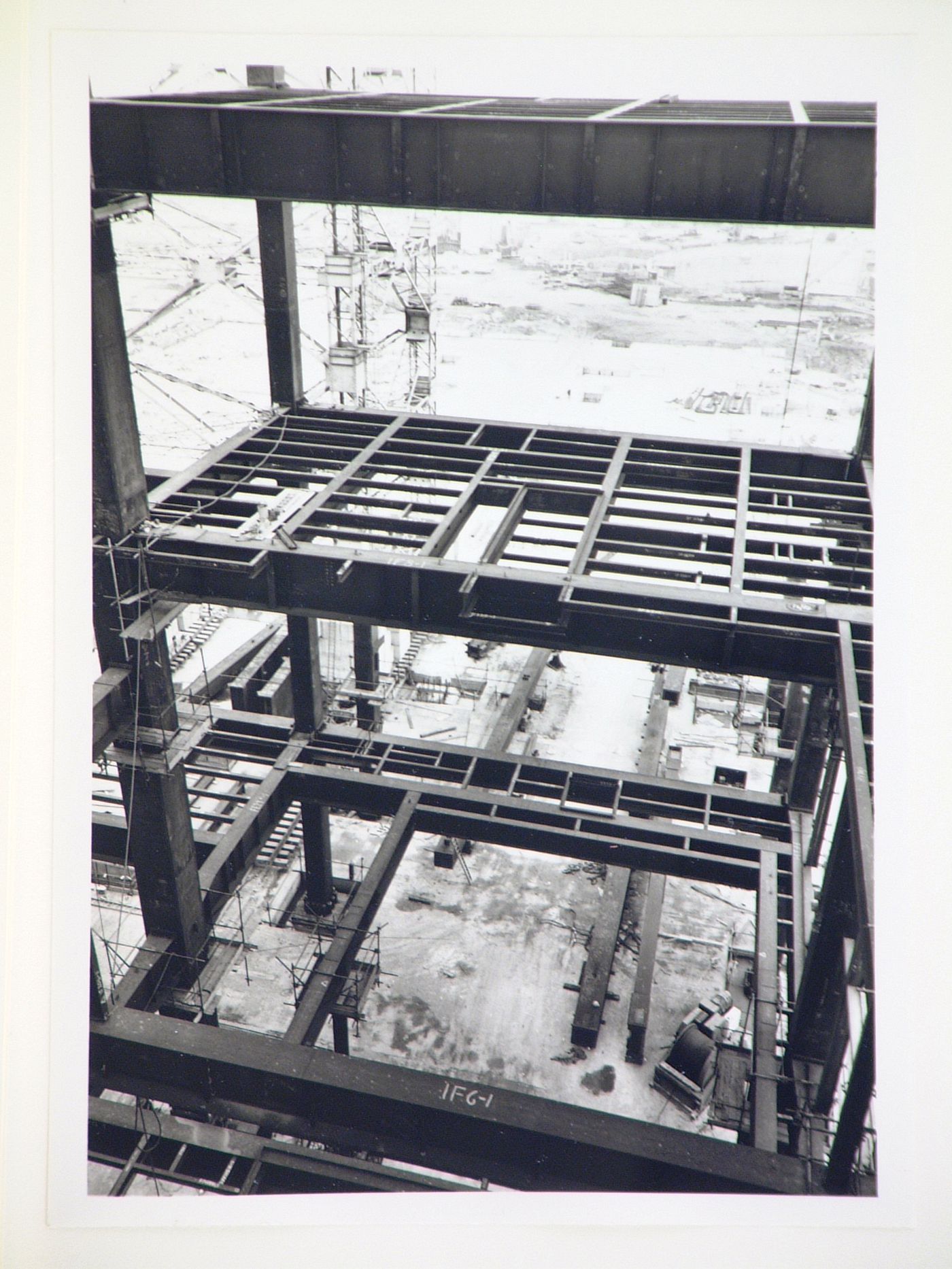 View of construction of steel structure for power station, United Kingdom