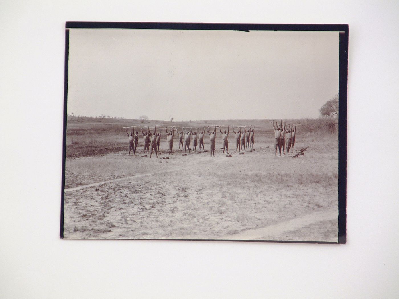 View of a group of uniformed men, near Zambezi River