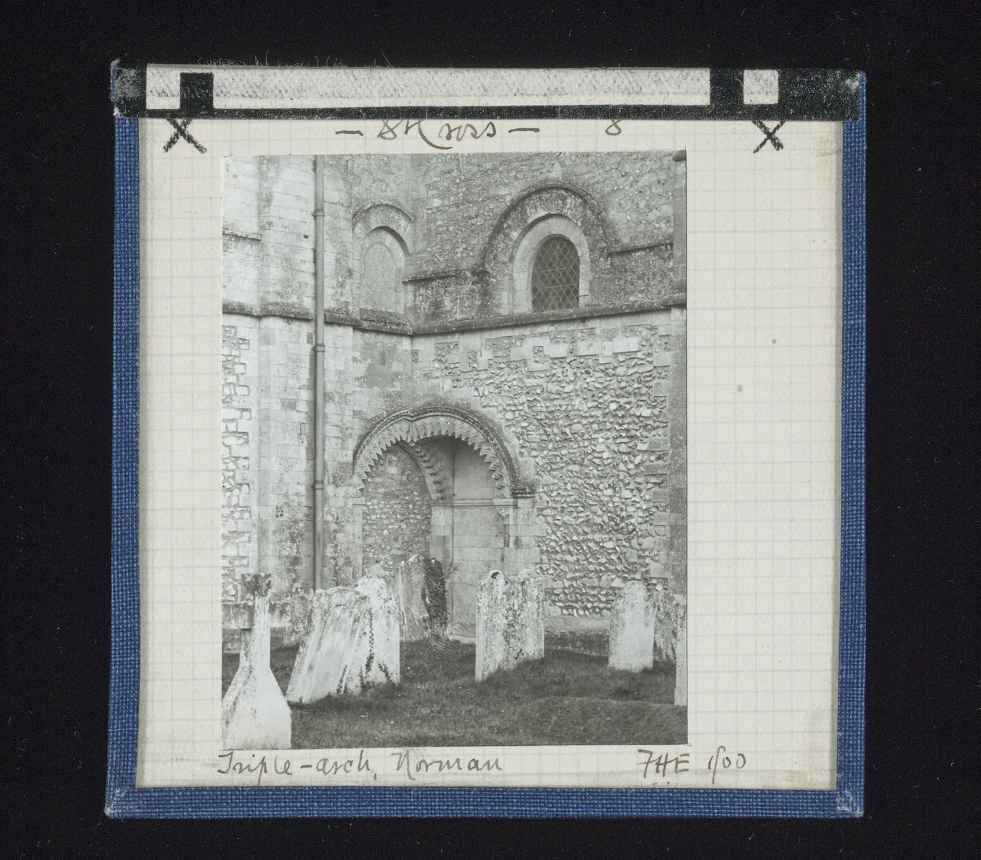 View of blind, pointed arch intersected at apex by segmental arch, St. Cross Church, Winchester, Hampshire, England