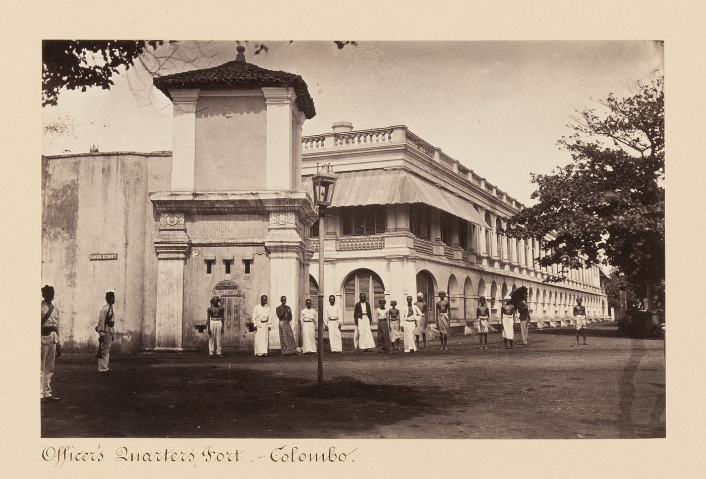 View of the Officer's Quarters, corner of Queen's Street (now Janadhipathi Mawatha), Colombo, Ceylon (now Sri Lanka)