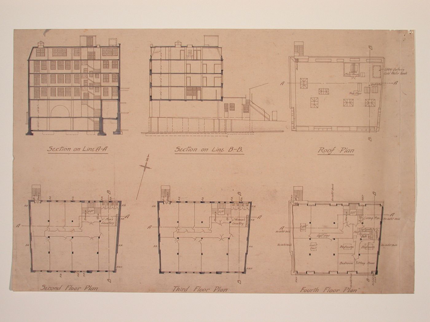 Sections and floor plans for Electric House, Battersea Borough