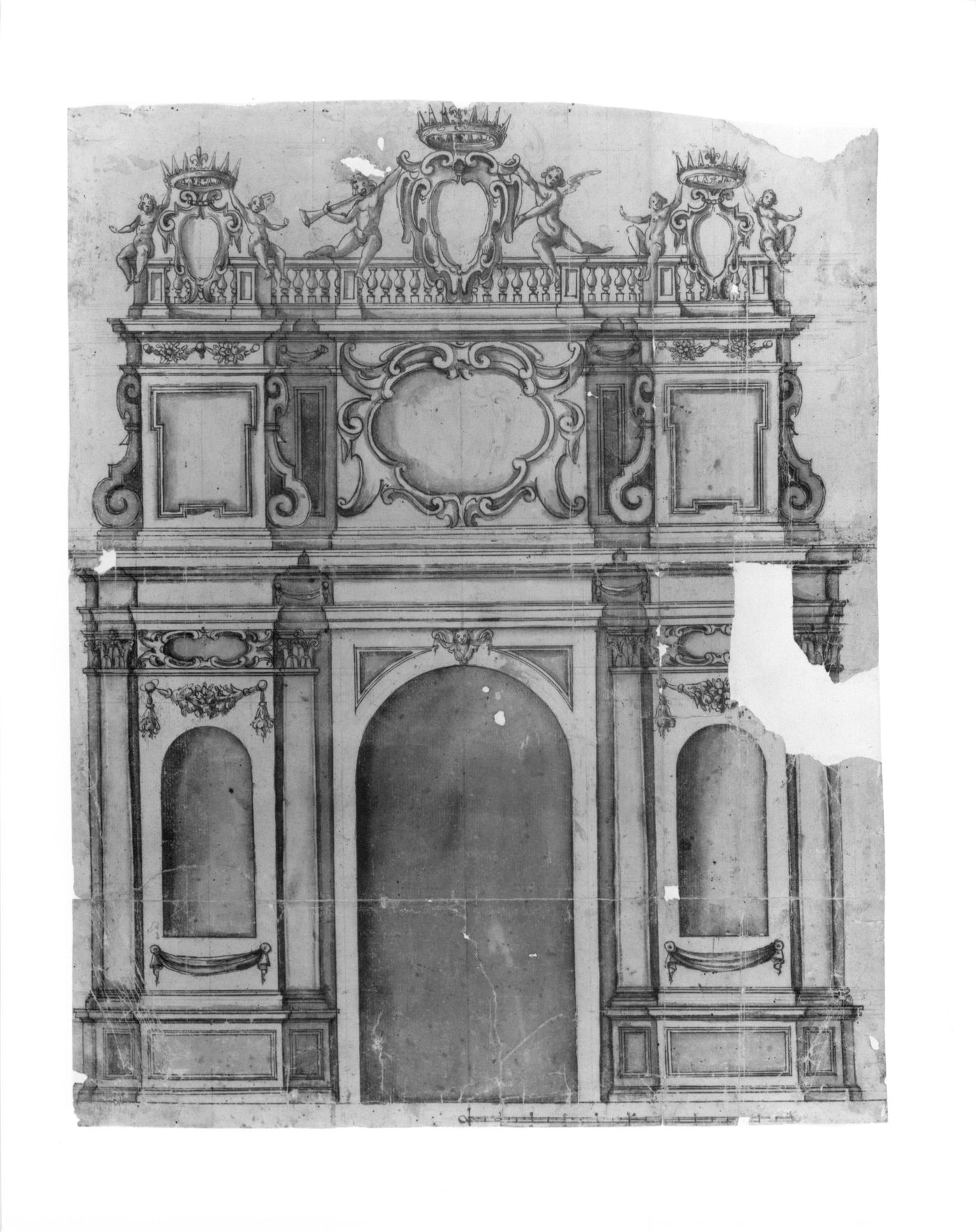 Elevation of the facade of a two-storey monument